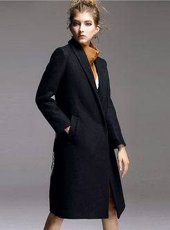 Long Sleeve Turn Down Collar Woolen Coat