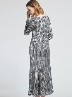 Long Monochrome Stripe Mermaid Maxi Dress