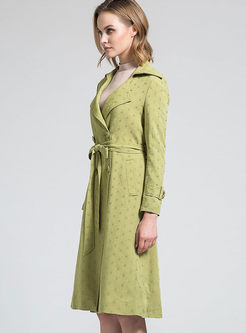 Casual Dot Long Sleeve Slim Trench Coat With Belt