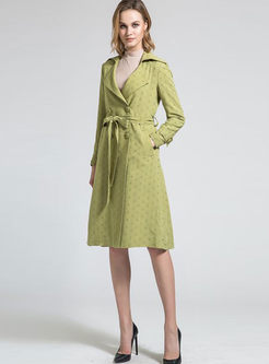 Casual Dot Long Sleeve Slim Trench Coat With Belt