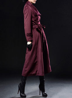Casual Cashmere Solid Color Long Trench Coat