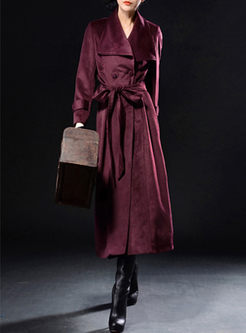 Casual Cashmere Solid Color Long Trench Coat
