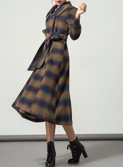 Vintage Patchwork Plaid Long Cashmere Coat