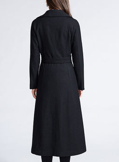 OL Turn Down Collar Double-breasted Long Wool Coat