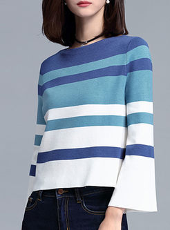 Pure Color Stripe Flare Sleeve Sweater