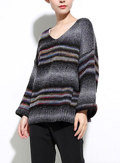 Vintage Stripe Flare Sleeve Loose Sweater