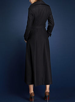 Brief Black Slim Long Wool Coat