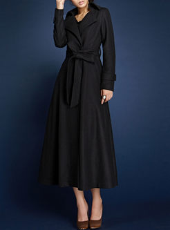Brief Black Slim Long Wool Coat