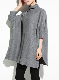 Loose High Neck Bat Sleeve Pullover Sweater