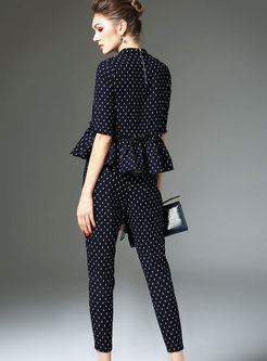 Sweet O-neck Dot Two-piece Outfits