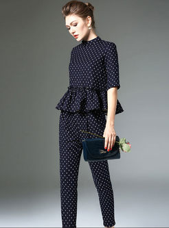 Sweet O-neck Dot Two-piece Outfits
