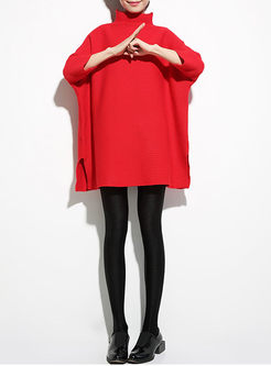 Loose High Neck Bat Sleeve Pullover Sweater