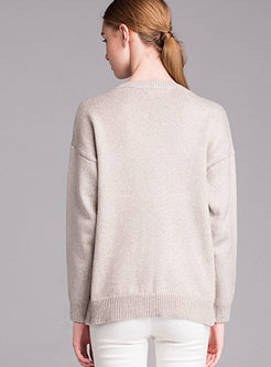 Brief O-neck Pure Color Sweater