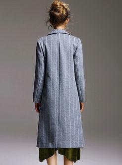Medium-length Stripe Woolen Coat