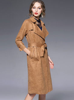 Brief Solid Color Belted Lapel Trench Coat