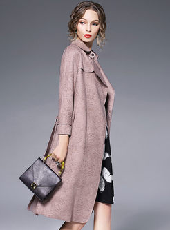 Brief Solid Color Belted Lapel Trench Coat