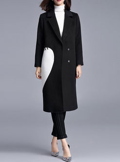 Brief Patchwork Turn Down Collar Straight Long Coat