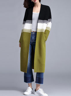 Casual Patchwork Knit Long Coat