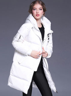 Casual Hooded Print Thick Down Coat