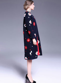Casual Embroidery Straight Wool Coat
