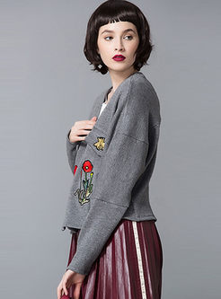 Thick Embroidery Cardigan Cotton Coat