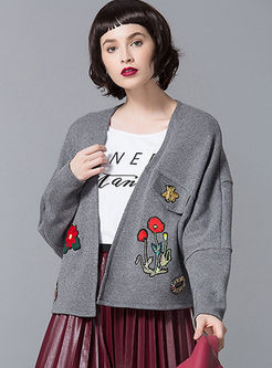 Thick Embroidery Cardigan Cotton Coat