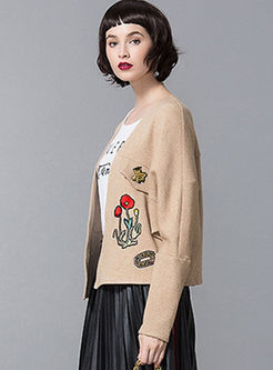 Thick Embroidery Bat Sleeve Cotton Coat
