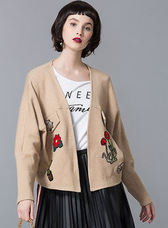 Thick Embroidery Bat Sleeve Cotton Coat