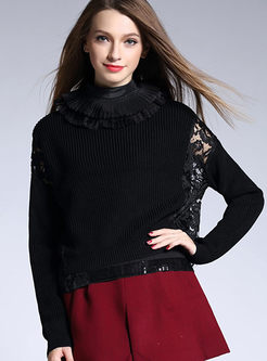 Cute Lace Patch Wool Sweater