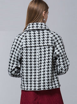 Turn Down Collar Patchwork Houndstooth Coat