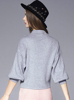 Straight Grey Lantern Sleeve Sweater