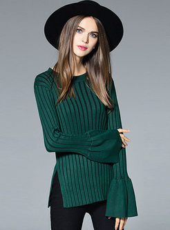 Vintage Vertical Stripe Flare Sleeve Sweater