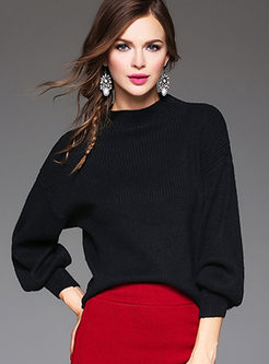 Brief Black Lantern Sleeve Pullover Sweater
