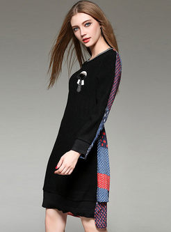 Straight Color-blocked Print Knitted Dress