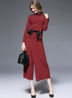 Elegant Pure Color Knitted Two-piece Outfits 