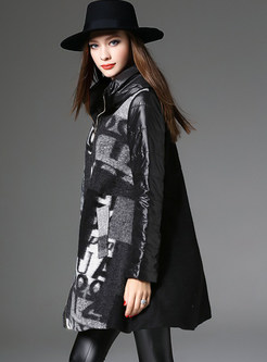 Loose Hit Color Patchwork Hooded Casual Coat