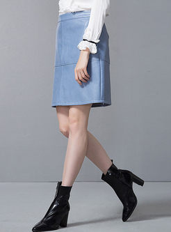 Straight Solid Color PU Vintage Skirt