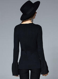 Vintage Vertical Stripe Flare Sleeve Sweater