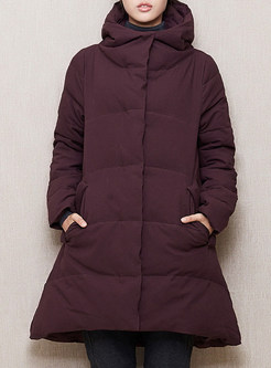 Irregular Pure Color Hooded Down Coat