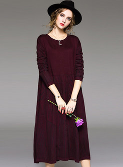Oversized Wine Red Elastic Knitted Dress