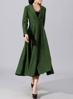 Vintage Green Big Hem Lapel Woolen Trench Coat