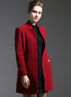 Brief Stand Collar Single Buttons Wool Coat