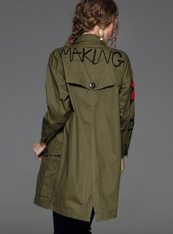 Army Green Cartoon Patch Casual Coat