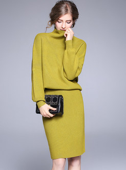 Elegant Loose Pullover Pure Color Two-piece Outfits