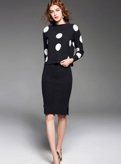 Elegant Dot Slim Two-piece Outfits