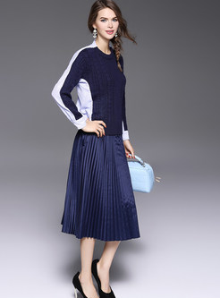 Chic Hit Color Sweater & Pleat Skirt Suits
