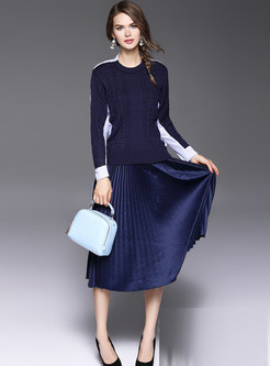 Chic Hit Color Sweater & Pleat Skirt Suits