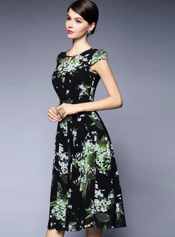 Large Size Floral Print Chiffon Gown Ball Dress