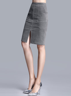 Slim Corduroy Split Skirt