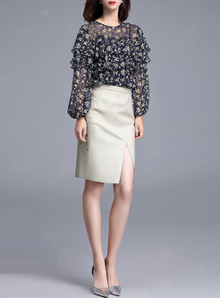 Stylish Pure Color Split PU Skirt